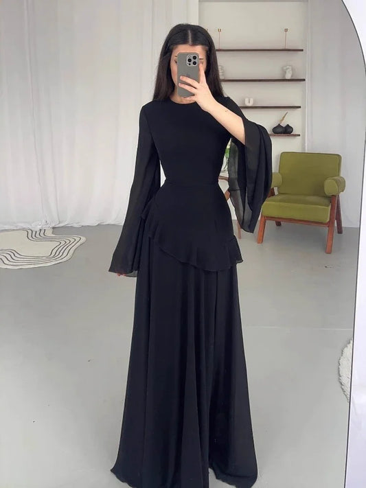 Maxi Dress Women Party Weeding Vestidos Largos Ruffle Round Collar Slim Fit 2025 Autumn Female Elegant Sweet Long Dresses abaya