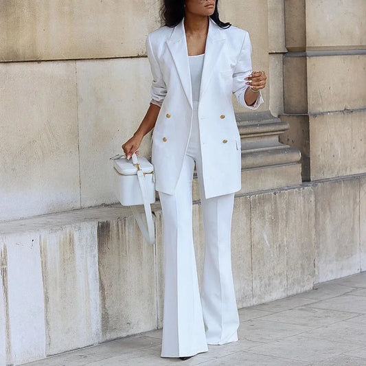 New Autumn Winter 2 Piece Outfits For Women Blazer Jackets High Waisted Straight Leg Pants Suits Set Business Casual Office 2025