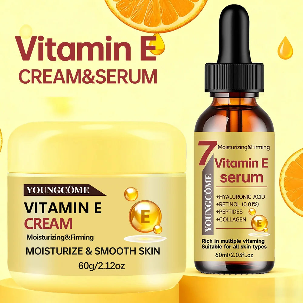 YOUNGCOME Vitamin E Cream & Serum Set - Anti-Aging Moisturizing Hydrating Face Care for All Skin Types 30/60ml