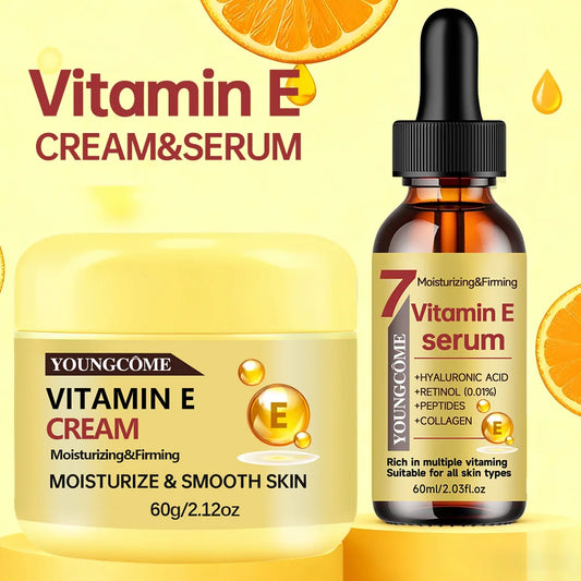 YOUNGCOME Vitamin E Cream & Serum Set - Anti-Aging Moisturizing Hydrating Face Care for All Skin Types 30/60ml