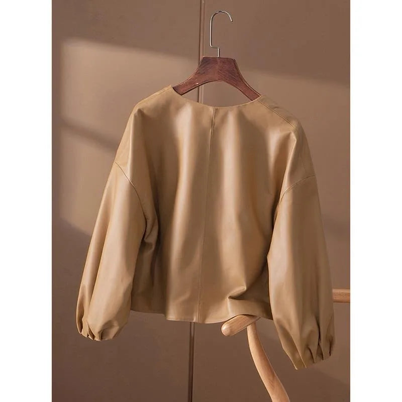Lantern Sleeve PU Jacket | Faeva London
