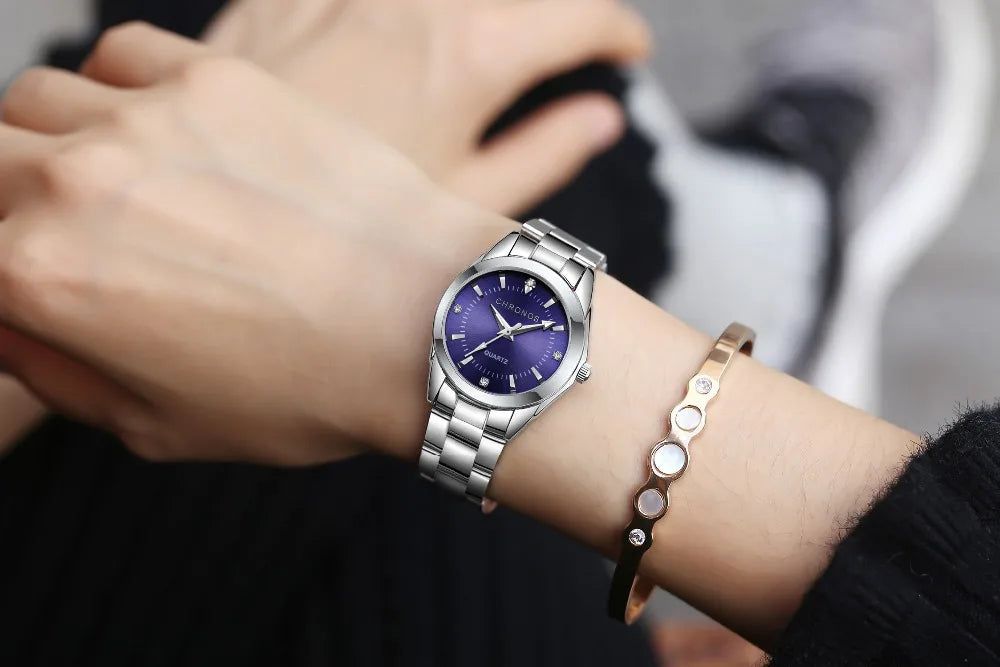 CHRONOS Elegant Women Watch Luxury Ladies Fashion Girls Wristwatch Quartz Movement Stainless Steel Gift for Female Girlfriend