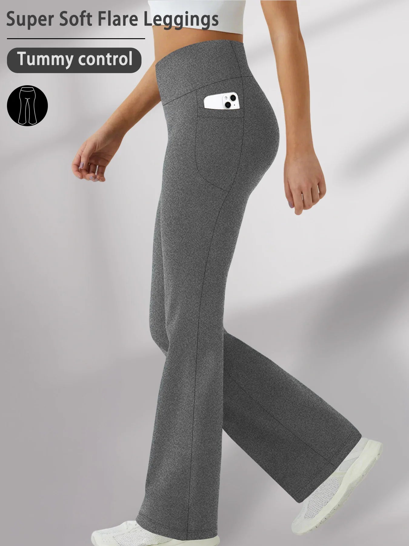Women Super Soft Flare Pants with Pockets High Waisted Tummy Control No See Through Workout Yoga running Home Casual