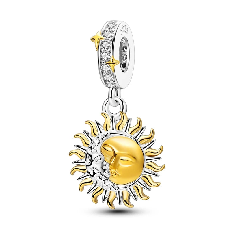 925 Sterling Silver Charm Pendant Star Moon Sun Starry Sky Beaded Charm Fit Original Bracelet DIY Fine Jewelry Making For Women