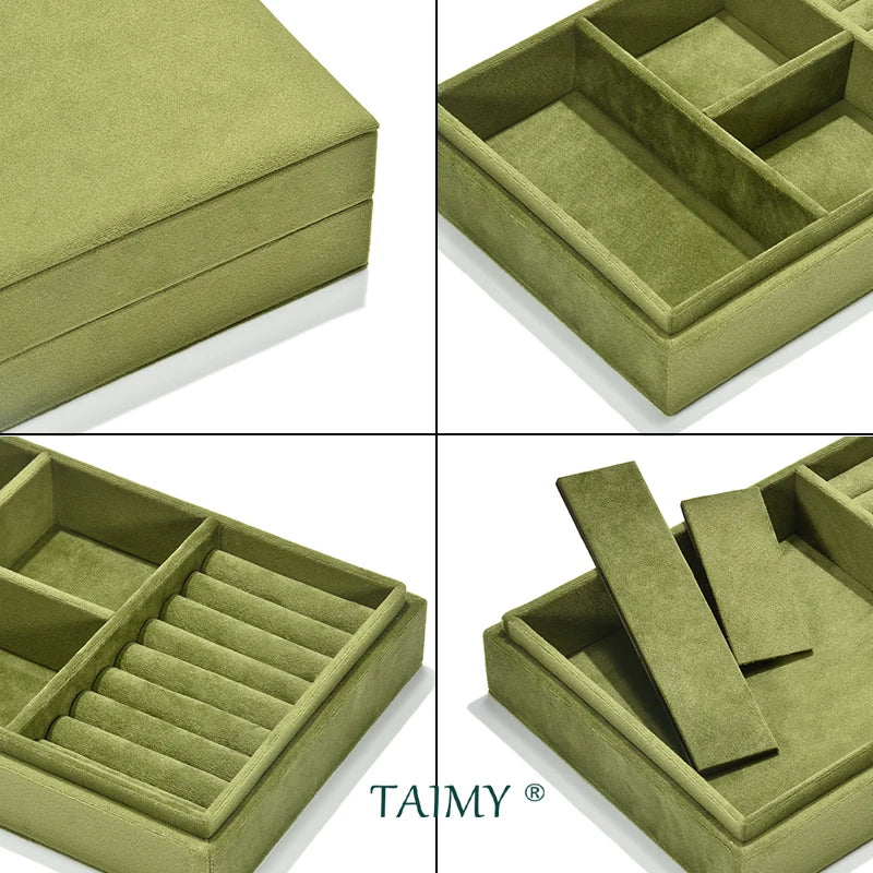 TAIMY Luxury Velvet Travel Portable Custom Logo Jewelry Tray With Lid Desktop Ring Bracelet Watch Storage Box Display Packaging