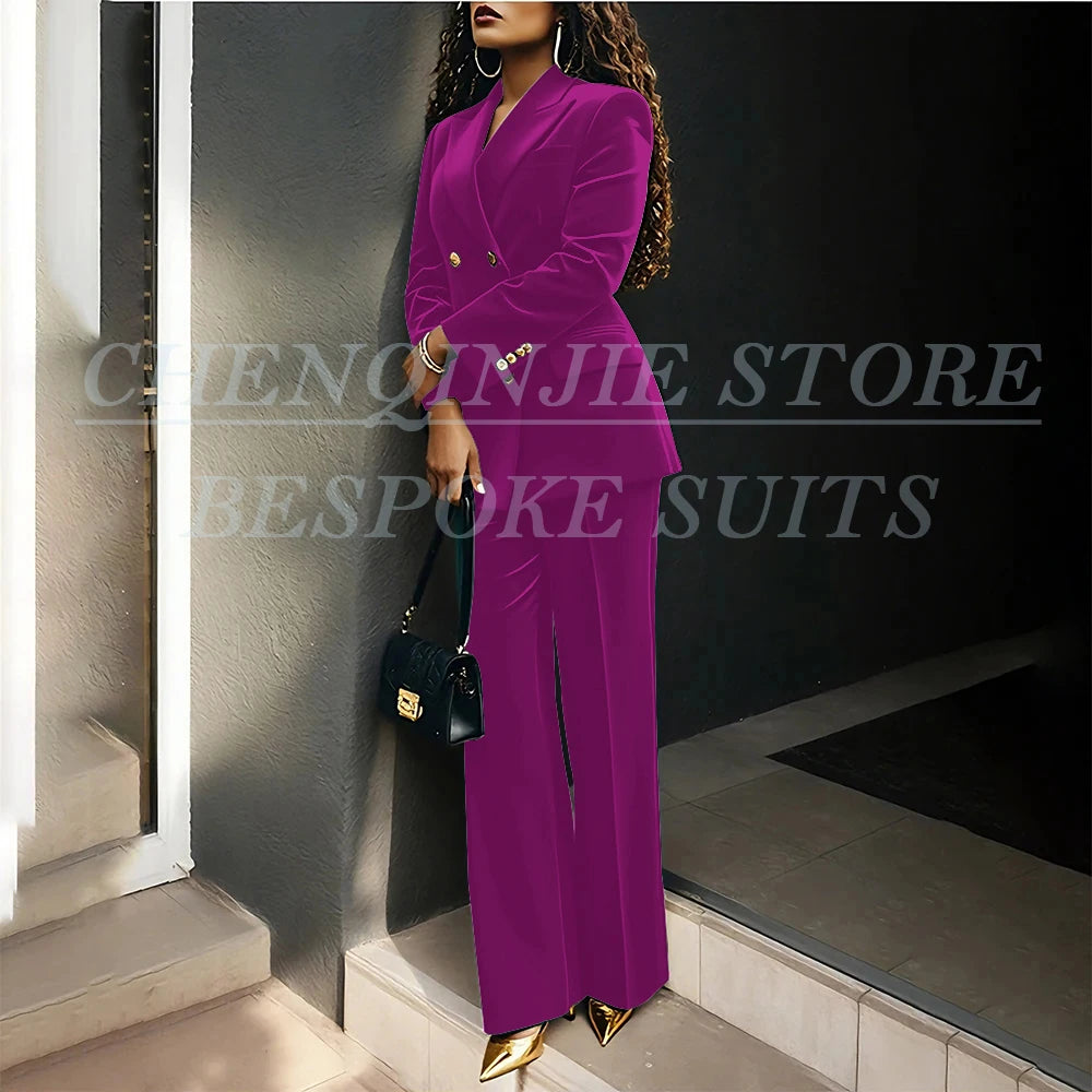 Luxury Green Velvet Women's Suits Fashion Double Breasted Peak Lapel Slim Fit Female Clothing Customzied 2 Piece Jacket Pants