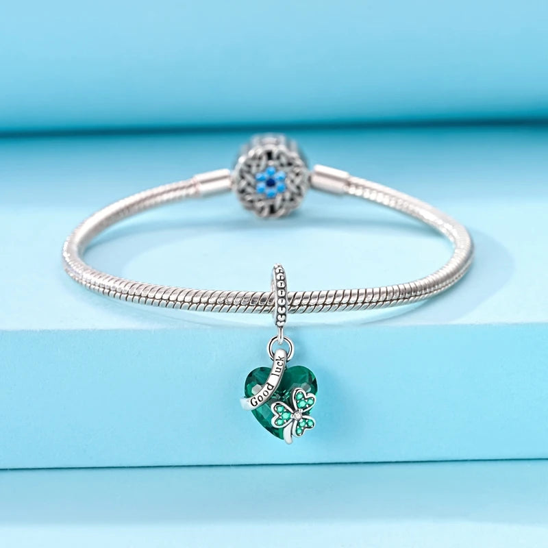 Heart Of The Ocean Charms Bead 925 Sterling Silver CZ Blue Zircon Forever Lover Pendant Fit Original Bracelet DIY Jewelry Gift