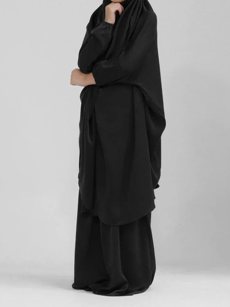 Eid Muslim Long Khimar Dress Kids Girls Abaya Long Khimar Set Prayer Garment Ramadan Dresses 2 Piece Jubha Robe Caftan Jilbab