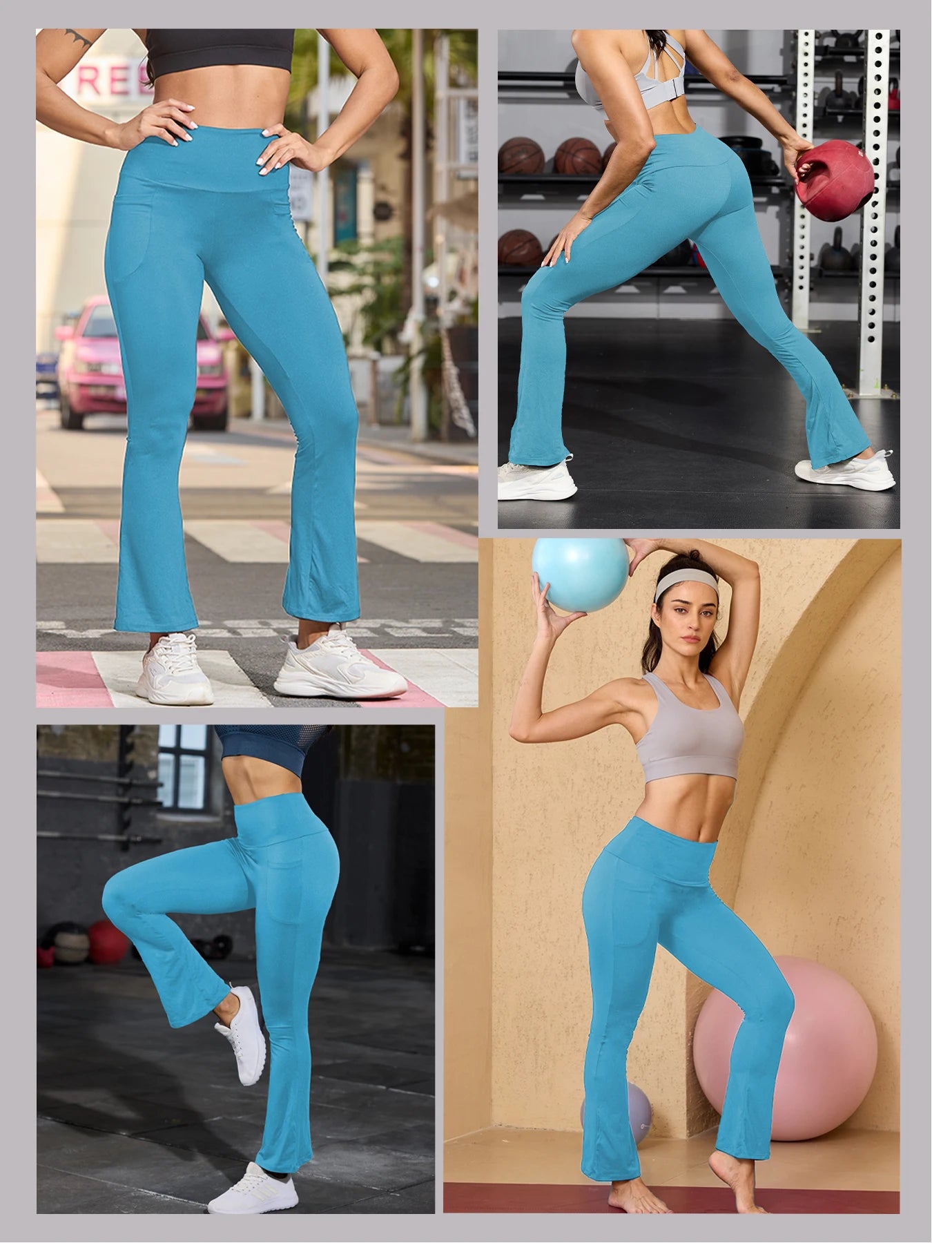 Women Super Soft Flare Pants with Pockets High Waisted Tummy Control No See Through Workout Yoga running Home Casual
