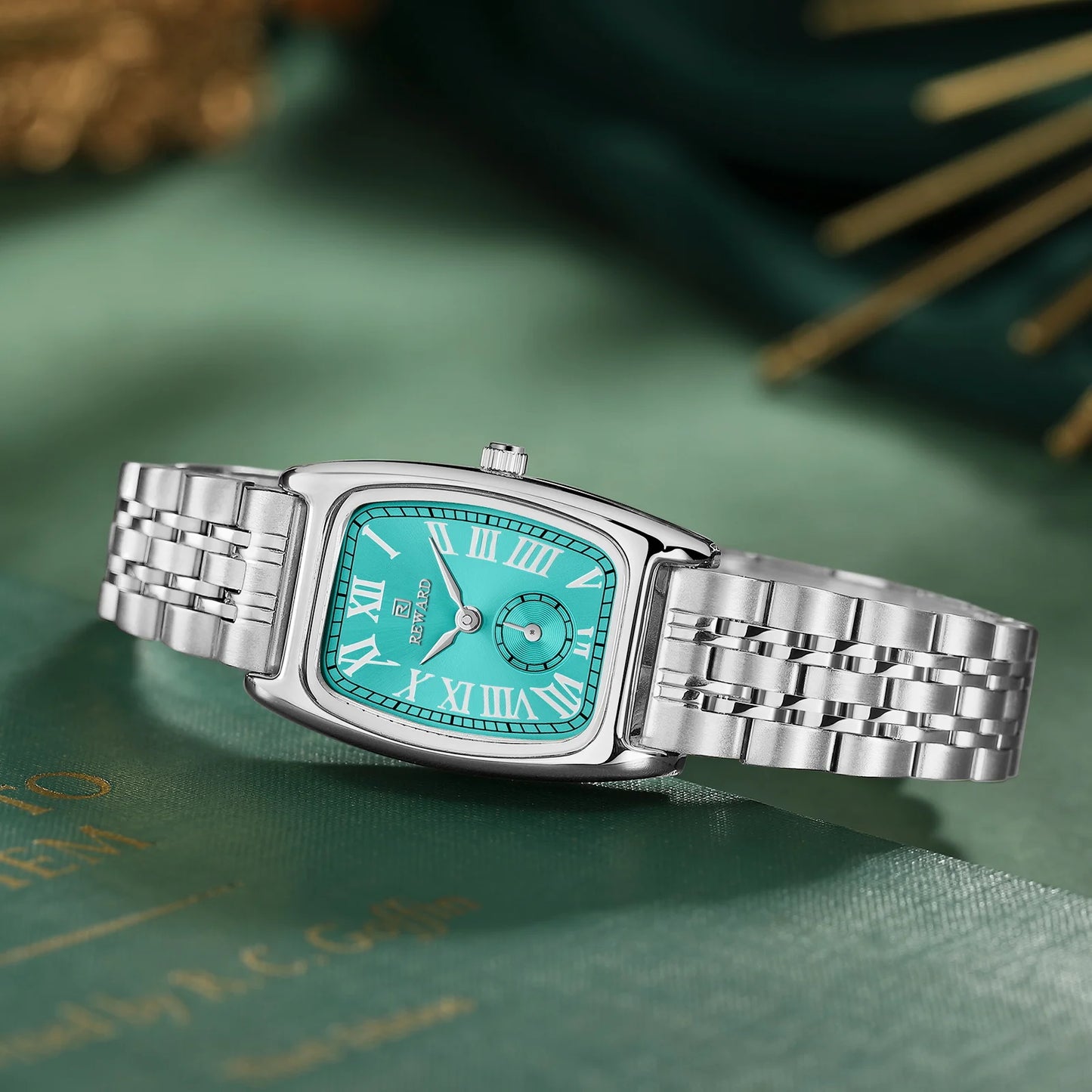 REWARD Luxury Elegant Rectangle Ladies Watch Waterproof Luminous Watch for Woman Stainless Steel Quartz Women's Watches with Box