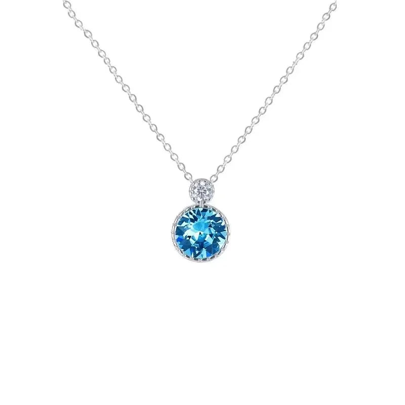 New 925 Sterling Silver Blue Round Necklace Simple Charm Geometric Shape Choker Birthday Gift Women's Fine Jewelry