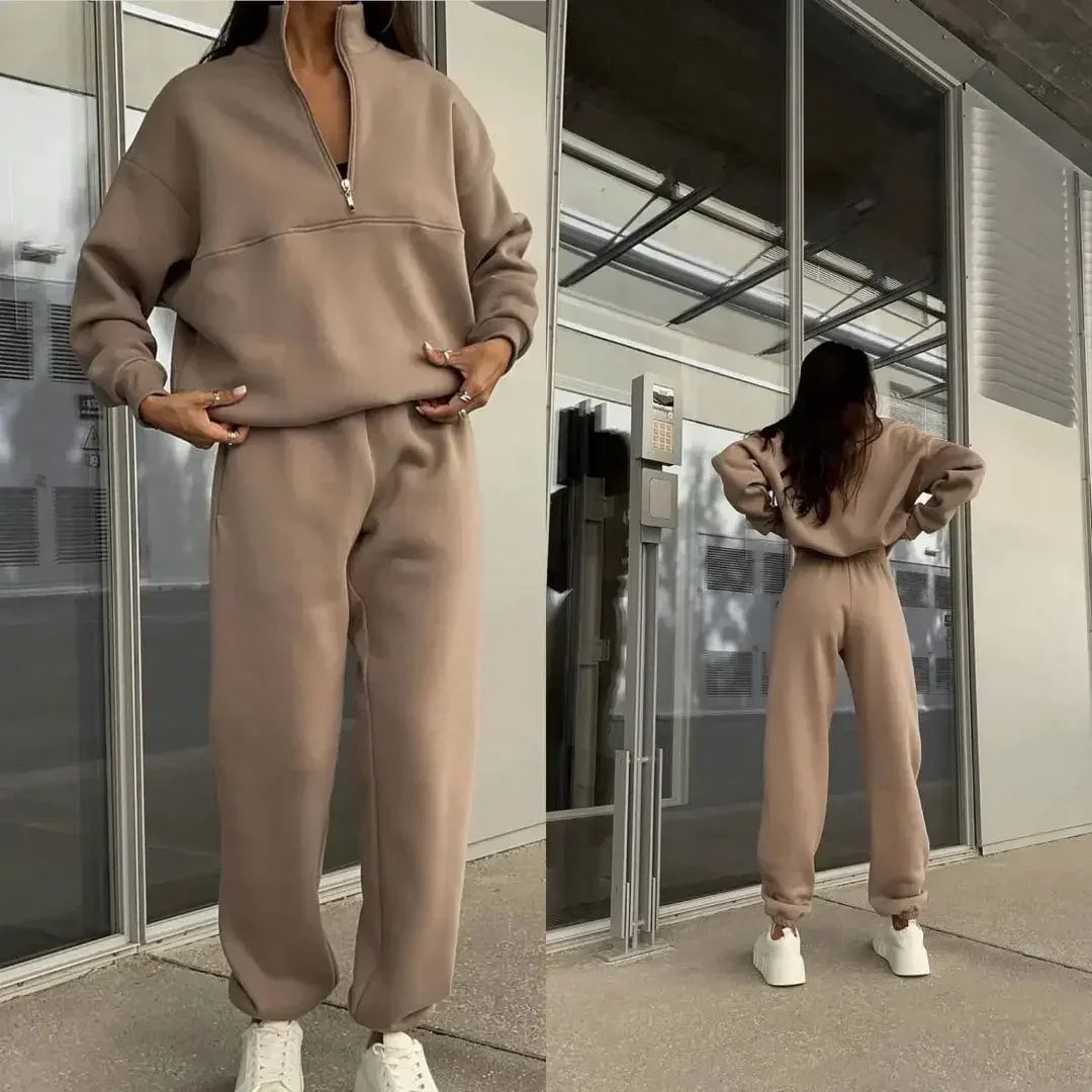Casual Long Sleeve Sweatshirts and Trousers Fleece Two Piece Sets Lady Suit 2024 Women's Tracksuit Autumn Warm Hoodie