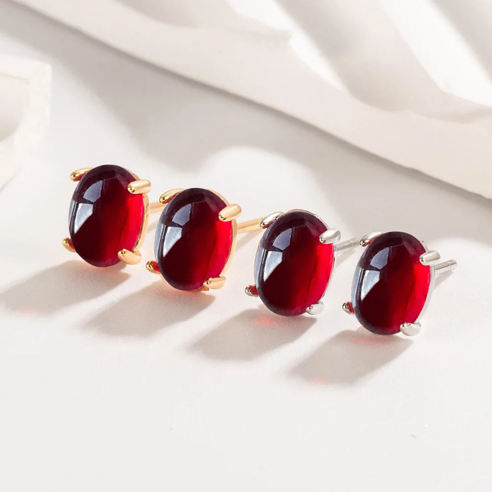 Garnet Ruby 925 Sterling Silver Stud Earrings for Women Fashion Oval Red Genuine Natural Statement Gemstone Jewelry 2026