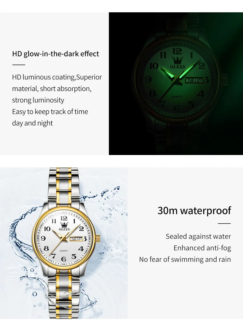 OLEVS 5567 Luxury Quartz Watch for Women Elegant Stainless Steel Waterproof Watches Luminous Week Date Ladies Dress Wristwatches