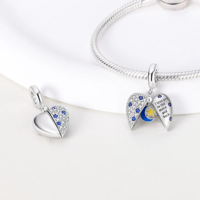 925 Sterling Silver Charm Pendant Star Moon Sun Starry Sky Beaded Charm Fit Original Bracelet DIY Fine Jewelry Making For Women
