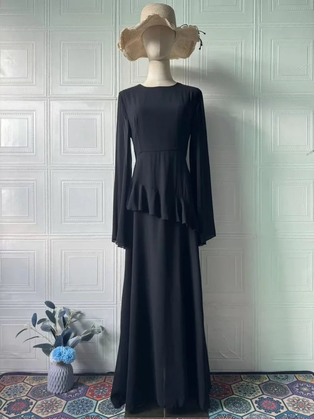 Maxi Dress Women Party Weeding Vestidos Largos Ruffle Round Collar Slim Fit 2025 Autumn Female Elegant Sweet Long Dresses abaya