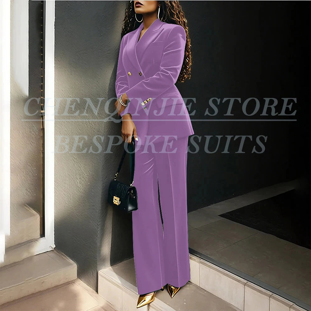 Luxury Green Velvet Women's Suits Fashion Double Breasted Peak Lapel Slim Fit Female Clothing Customzied 2 Piece Jacket Pants