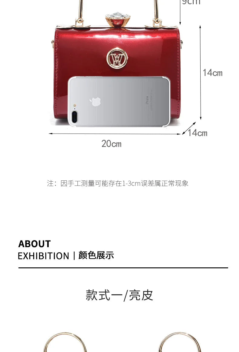 Patent Leather Diamond Handle Bag