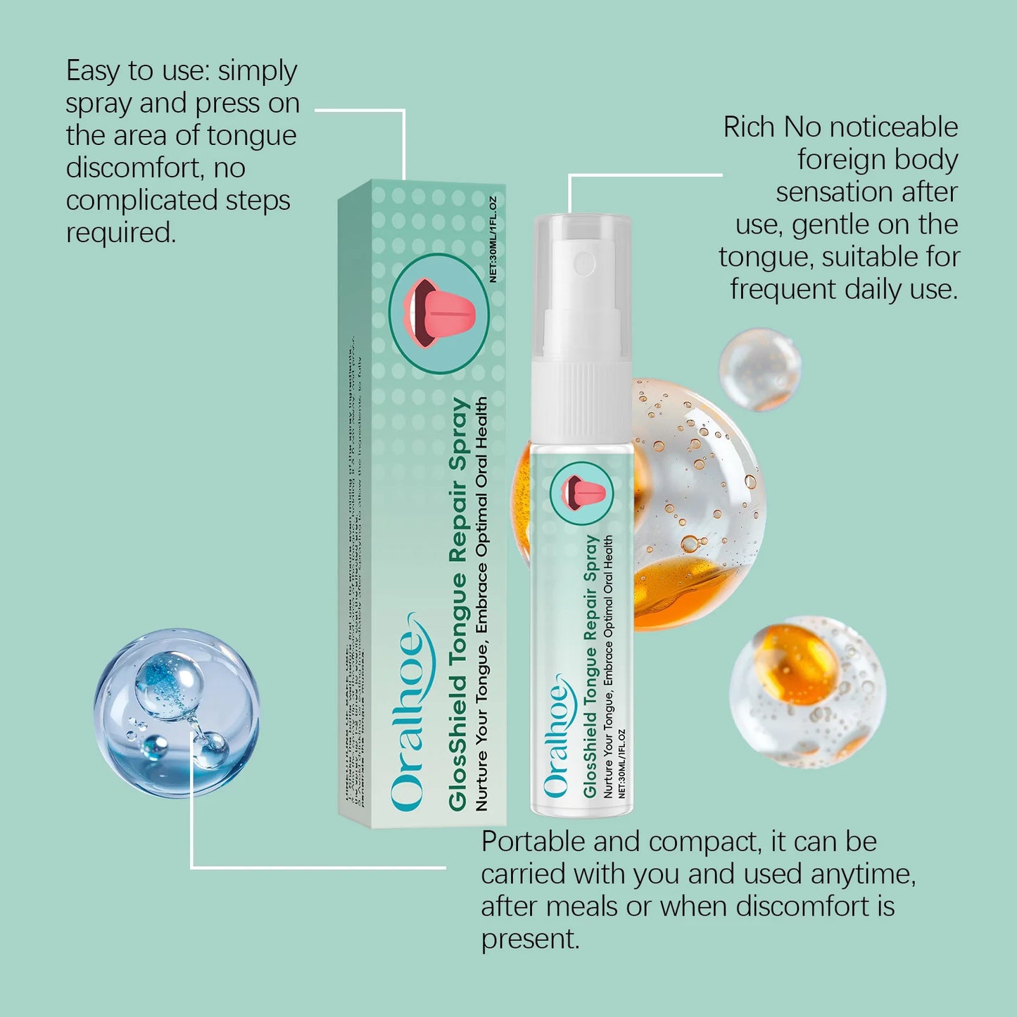 Fissured Tongue Relief & Bad Breath Spray - Reduce Swelling Soothe Tongue Prevent Oral Ulcer Fast-Acting Oral Hygiene Spray 30ml