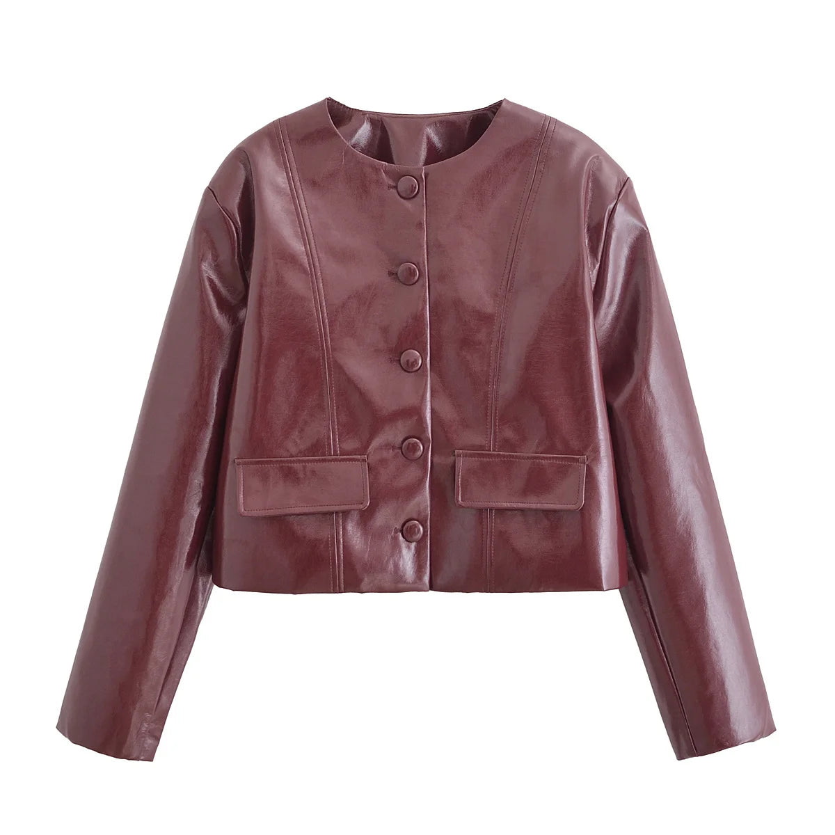 Leather Jackets Women's Pu Coat Red Elegant Outwear Long Sleeve Coat With Pockets Cropped 2024 inszart inszart Woman Jackets Top