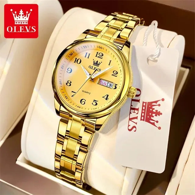 OLEVS 5567 Luxury Quartz Watch for Women Elegant Stainless Steel Waterproof Watches Luminous Week Date Ladies Dress Wristwatches