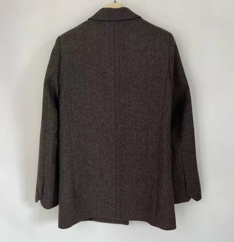 Autumn and winter new wool herringbone tweed blazer, slim fit with a British style, naturally structured texture