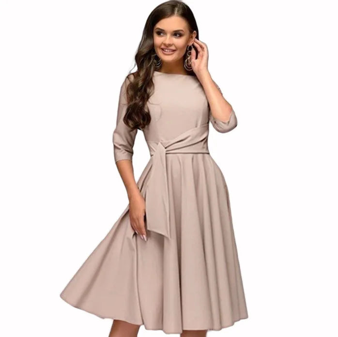 Belted A-Line Swing Dress