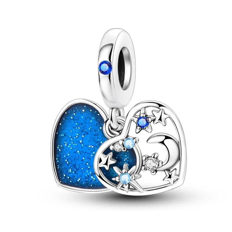 925 Sterling Silver Charm Pendant Star Moon Sun Starry Sky Beaded Charm Fit Original Bracelet DIY Fine Jewelry Making For Women