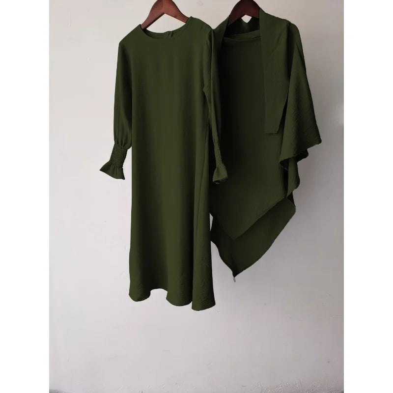 Eid Kids Hijab Hooded Bat Sleeve Dress Fashion Casual Children Wear Jilbab Islam Muslim Ramadan Dubai Turkey Abaya Modest Outfit