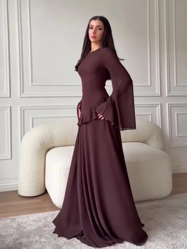 Maxi Dress Women Party Weeding Vestidos Largos Ruffle Round Collar Slim Fit 2025 Autumn Female Elegant Sweet Long Dresses abaya