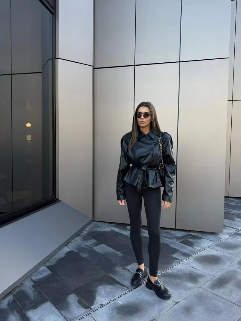 Belted Leather Trench Coat | Faeva London