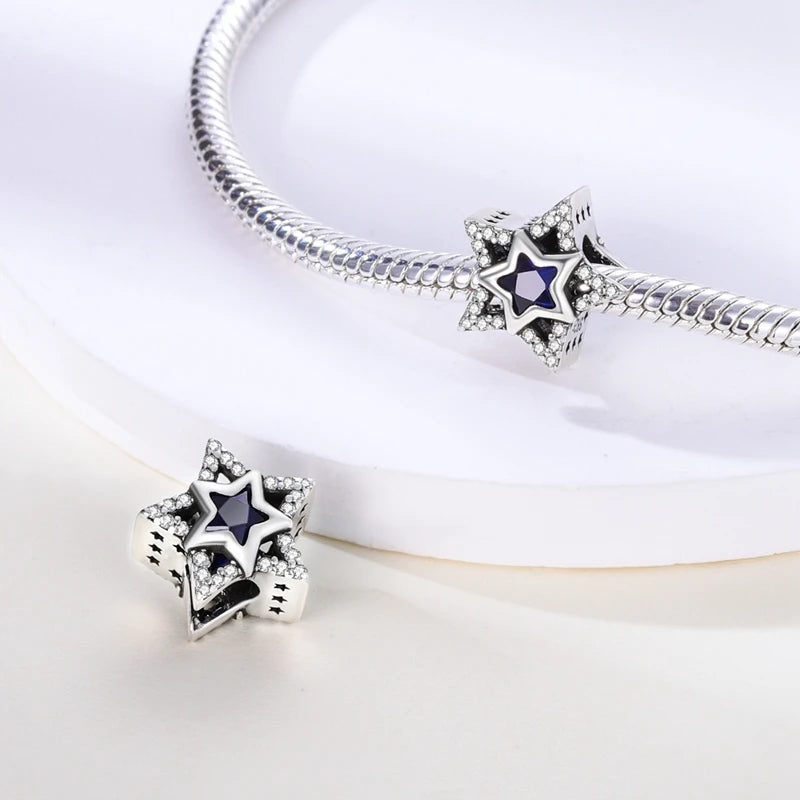 925 Sterling Silver Charm Pendant Star Moon Sun Starry Sky Beaded Charm Fit Original Bracelet DIY Fine Jewelry Making For Women