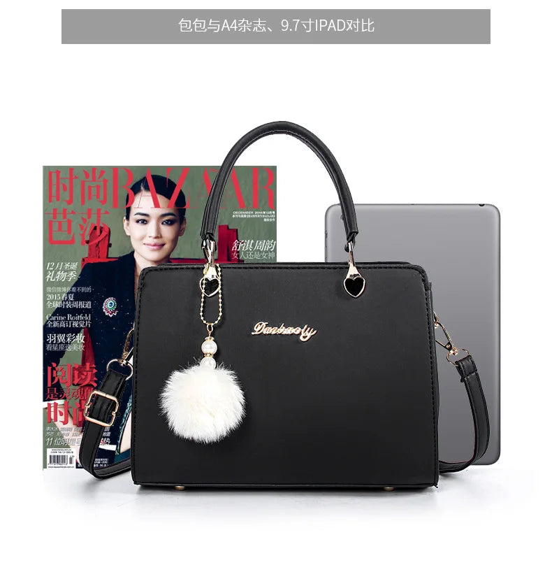 Black Leather Casual Tote Bag