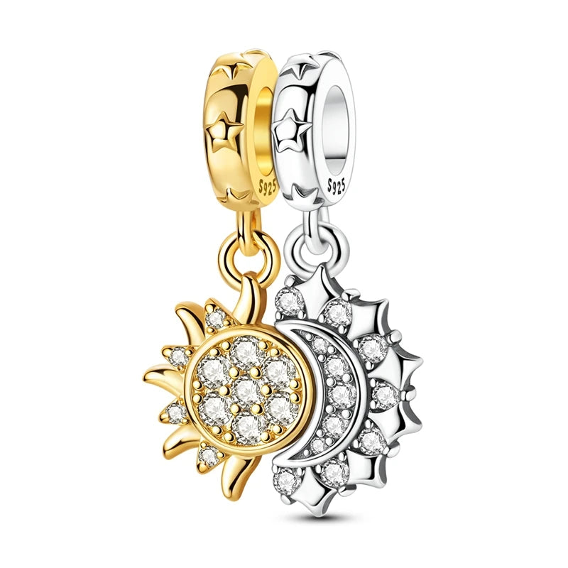 925 Sterling Silver Charm Pendant Star Moon Sun Starry Sky Beaded Charm Fit Original Bracelet DIY Fine Jewelry Making For Women