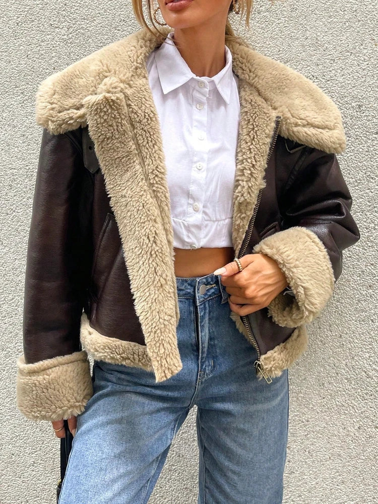 Faux Fur Leather Jacket | Faeva London