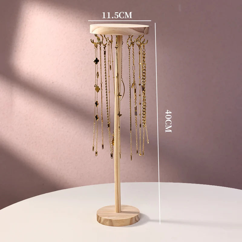 Solid Wood Jewelry Organizer Display Holder Necklace Earrings Bracelets Display Stand Desktop Jewelry Storage Rack