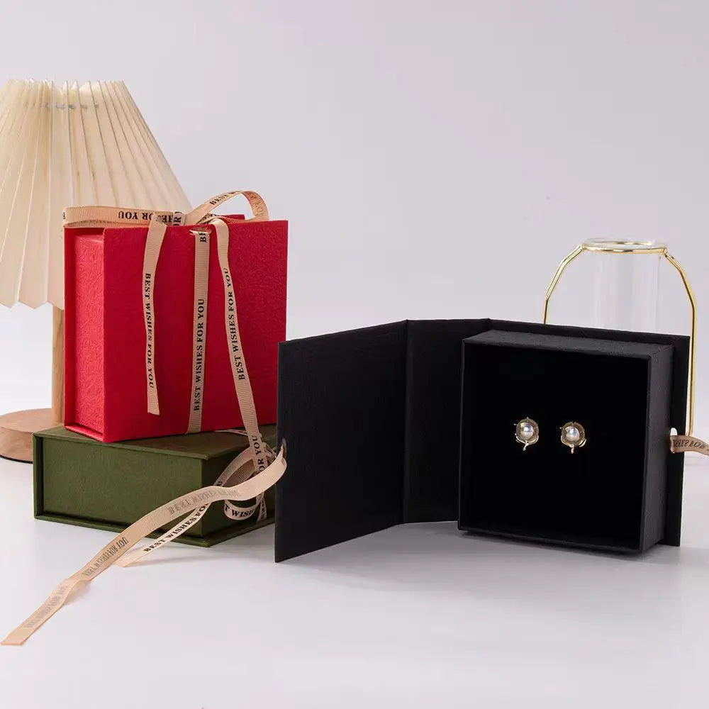 Jewelry Gift Packaging Box Bowknot Ribbon Flip Book Shaped Storage Box Ring Earring Brooch Necklace Bracelet Packaging Boxes