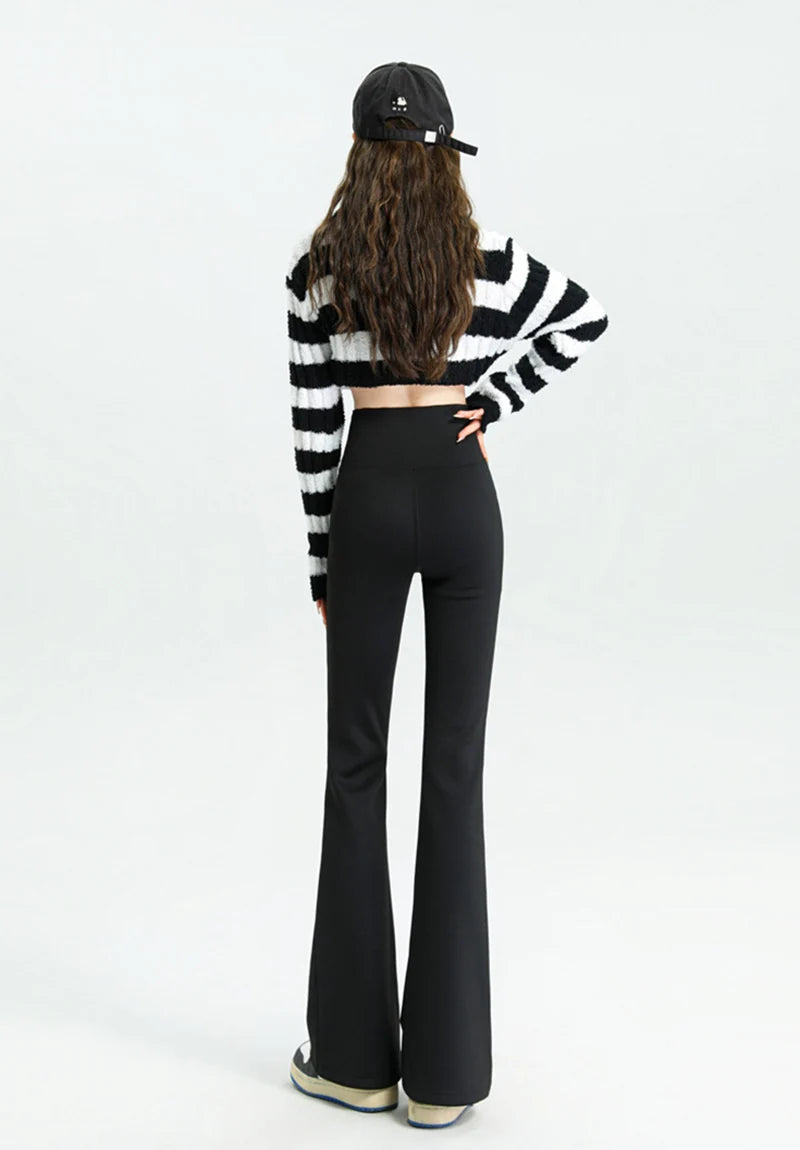 Women Gym Fitness Flared Leggings Waist Cinched Slimming Fleece Yoga Pants Woman Fall Winter Elegant Pilates Dance Casual Pants