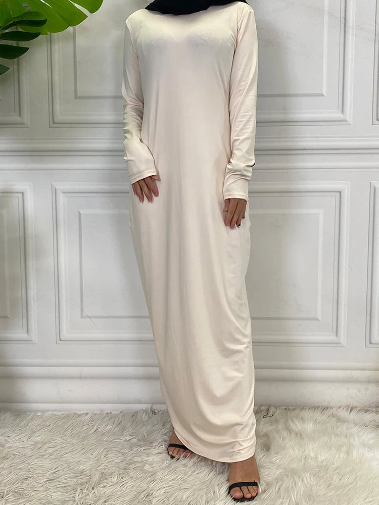 Summer Skirt For Ladies New Inner Dress Muslim Casual Dress For Women Clothing Islamic Abaya Long Sleeve Maxi Slim Inner Dress