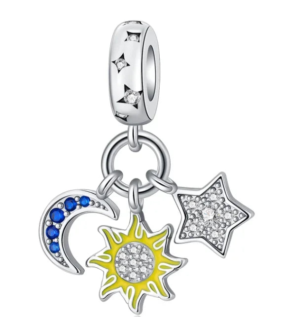 Hot Sale Original 925 Sterling Silver Star & Moon Charms Earrings Ring Beads Pendant fit Bracelet Necklace DIY Fine Jewelry Gift