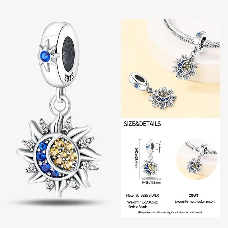 Hot Sale Original 925 Sterling Silver Star & Moon Charms Earrings Ring Beads Pendant fit Bracelet Necklace DIY Fine Jewelry Gift