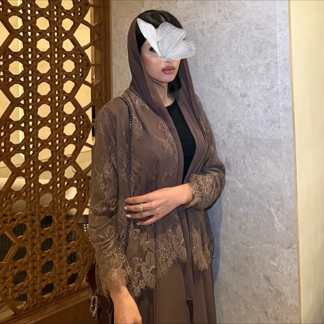 Eid Women Lace Abaya Open Dress Ramadan Abaya Party Vestidos Largos Muslim Jalabiya Morocco Kaftan Dubai Islam Arab Long Robe