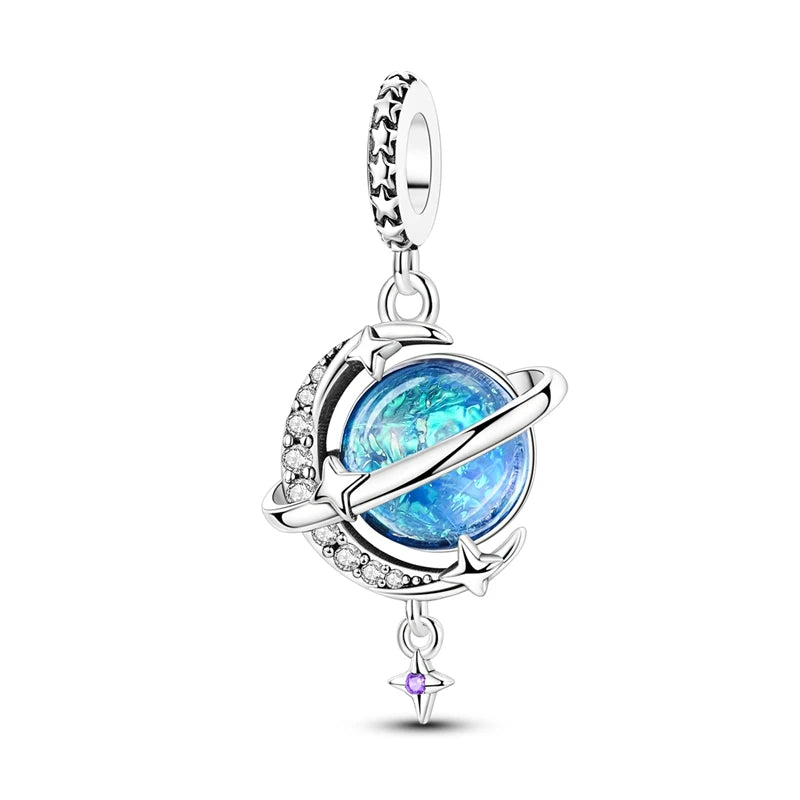 925 Sterling Silver Charm Pendant Star Moon Sun Starry Sky Beaded Charm Fit Original Bracelet DIY Fine Jewelry Making For Women