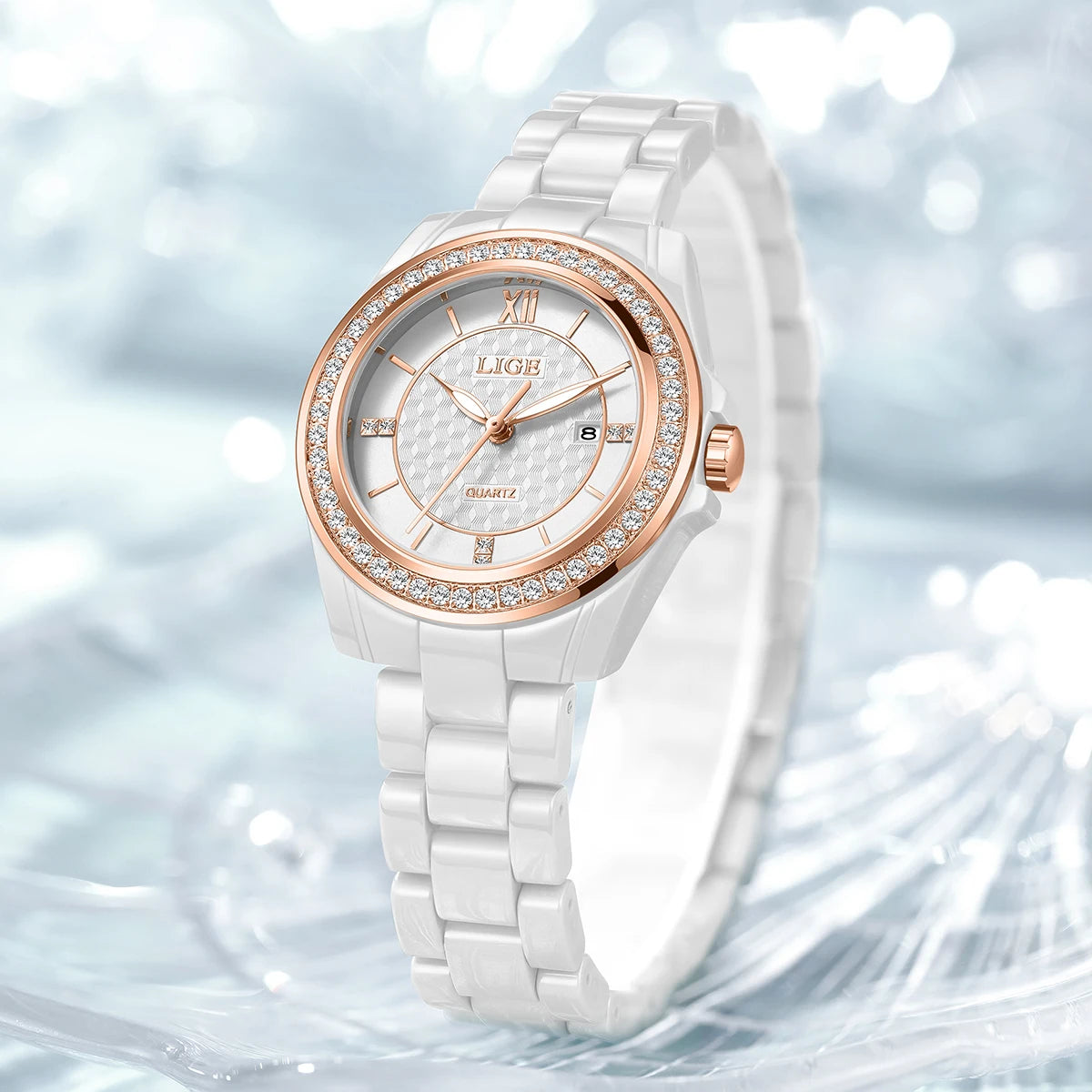 LIGE Luxury Woman Watch Waterproof Fashion Quartz Ladies Wristwatch Date Week Full Ceramic Women's Watches Relojs+GIFT Box