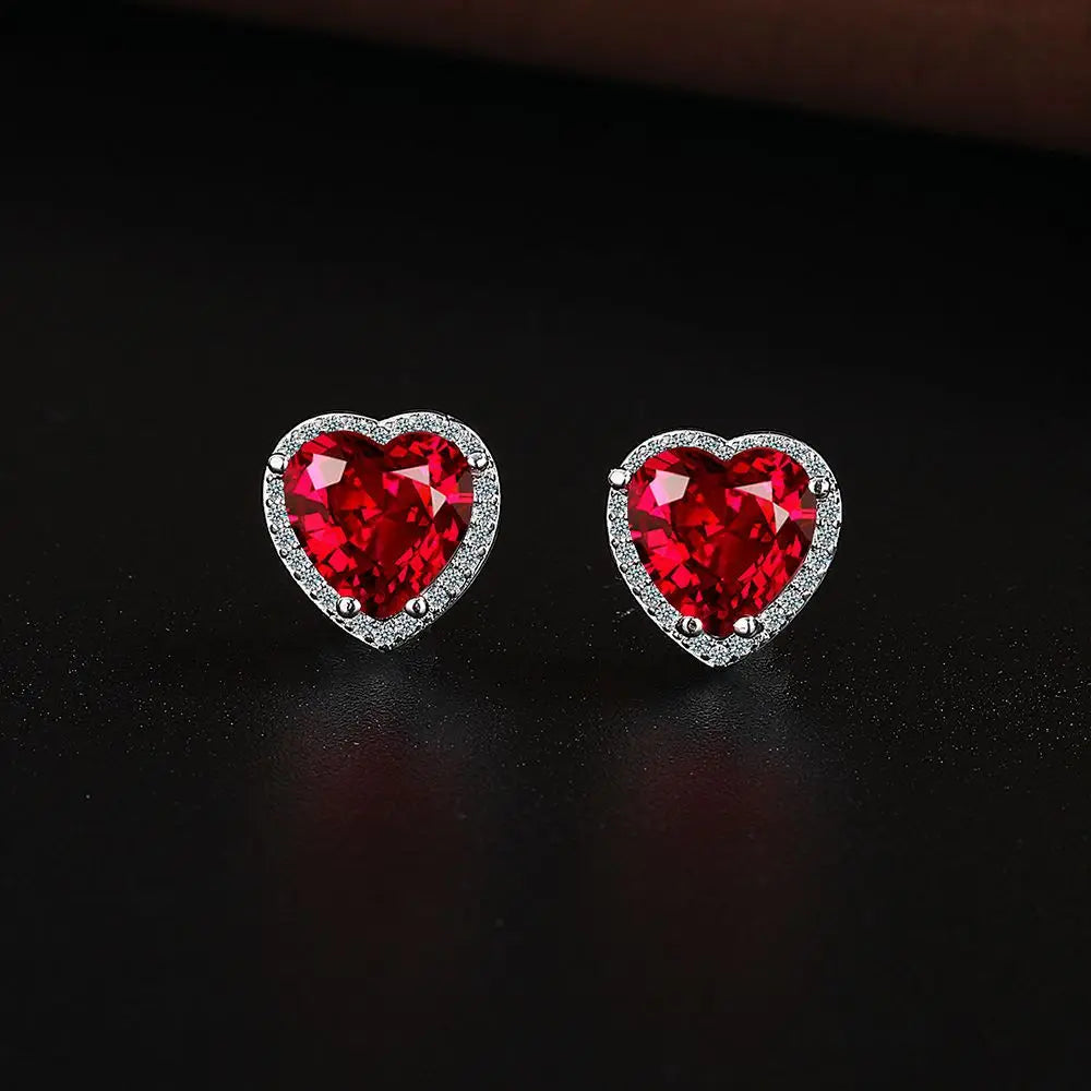 Natural Garnet Red Ruby 925 Sterling Silver Heart Jewelry Set Necklace+Earring+Ring Gemstone Jewelry Women Valentine's Day Gift