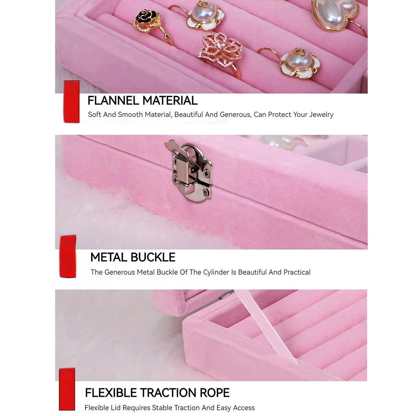 Velvet Jewelry Organizer Box with Clear Lid Dust-Proof Storage Tray for Rings Earrings Multi-Piece Display Holder
