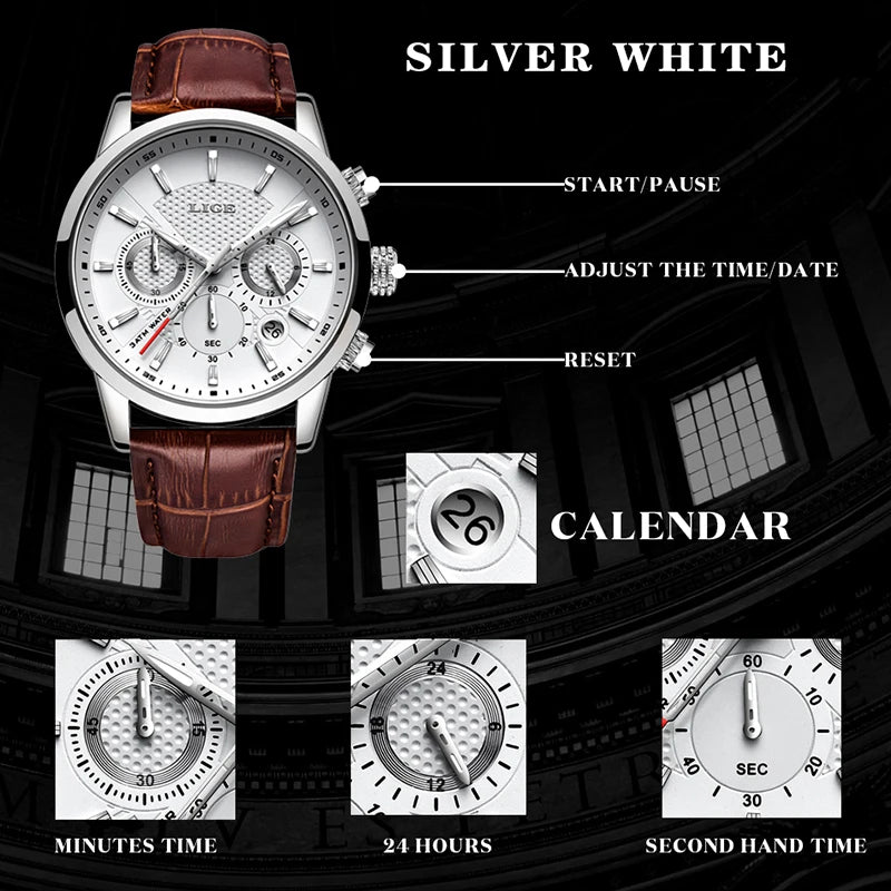 2024 LIGE Top Luxury Mens Watch Casual Business Quart | Faeva London