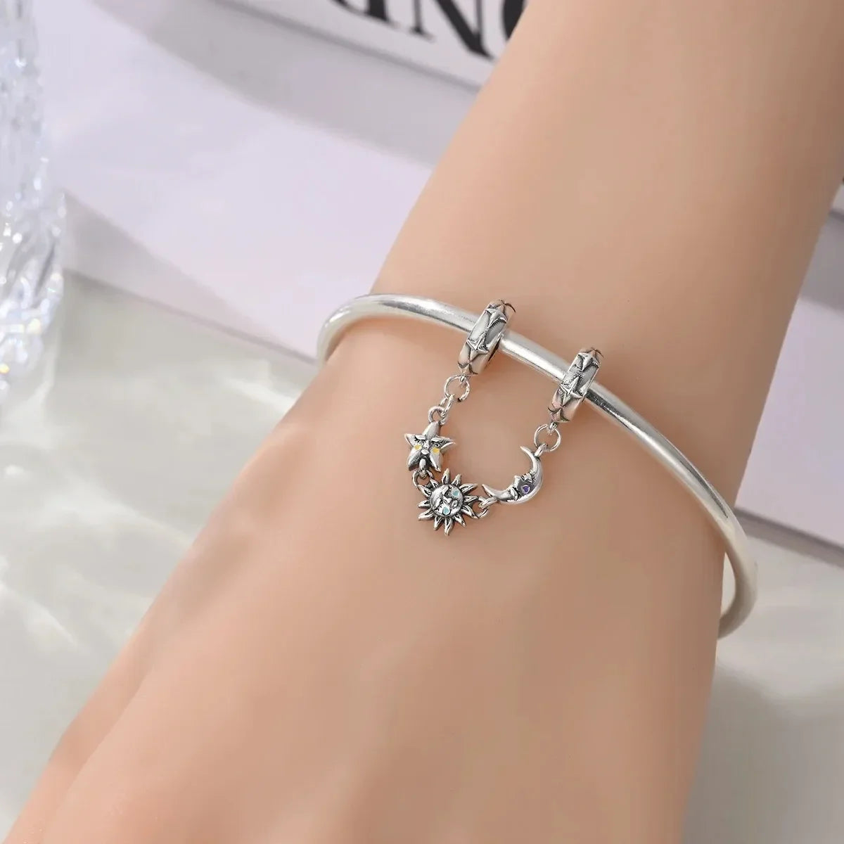 Hot Sale Original 925 Sterling Silver Star & Moon Charms Earrings Ring Beads Pendant fit Bracelet Necklace DIY Fine Jewelry Gift