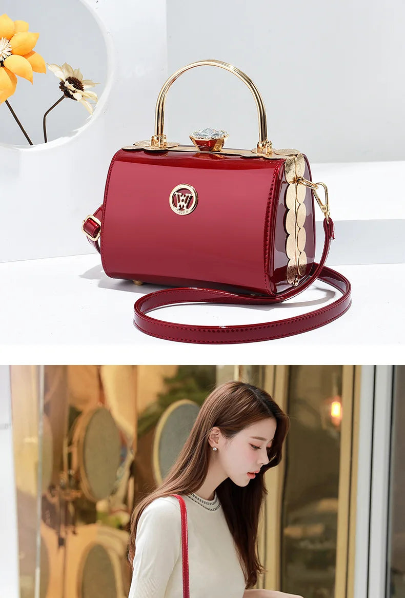 Patent Leather Diamond Handle Bag