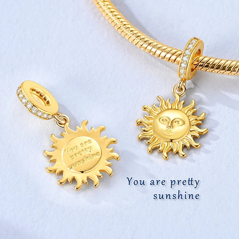 925 Sterling Silver Charm Pendant Star Moon Sun Starry Sky Beaded Charm Fit Original Bracelet DIY Fine Jewelry Making For Women